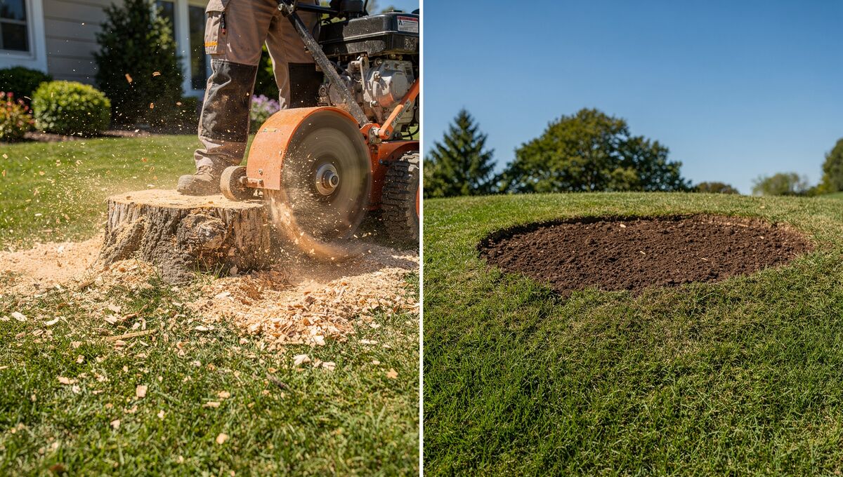 Stump grinding process and clean result